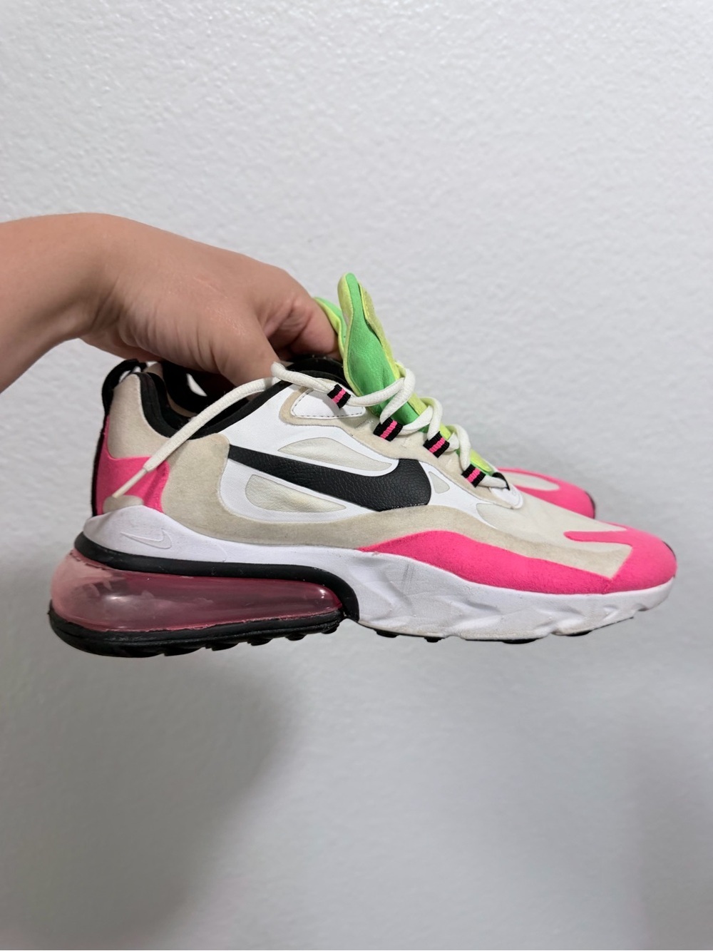 Nike Women's Pink, Neon Green & Black Air Max 270 React Sneakers - Picture 6 of 9